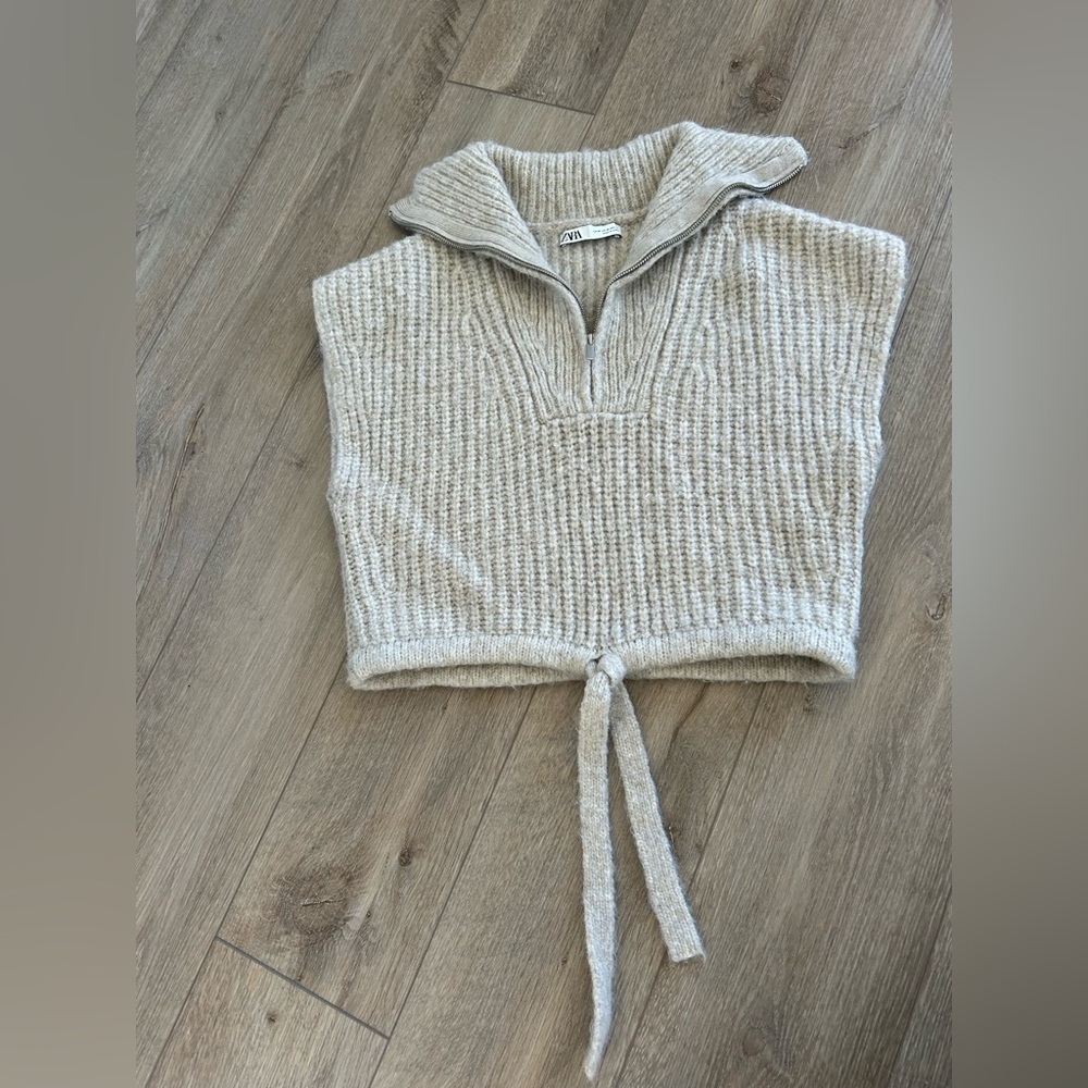 Zara Beige Ribbed Turtleneck Sweater Vest
